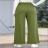 EVALESS Womens Wide Leg Fleece Lined Pants Business Work Casual Trousers 2025 Fall Winter Loose Fit High Waisted Flowy Pants for Women Waffle Knit Warm Slacks with Pockets Green Medium view 2