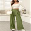 EVALESS Womens Wide Leg Fleece Lined Pants Business Work Casual Trousers 2025 Fall Winter Loose Fit High Waisted Flowy Pants for Women Waffle Knit Warm Slacks with Pockets Green Medium view 3