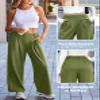 EVALESS Womens Wide Leg Fleece Lined Pants Business Work Casual Trousers 2025 Fall Winter Loose Fit High Waisted Flowy Pants for Women Waffle Knit Warm Slacks with Pockets Green Medium view 4