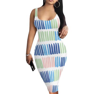 Ynaedita Summer Casual Bodycon Dress for Women Sexy Stripe Printed Tank Dress Slim Party Club Night Out Midi Sundresses