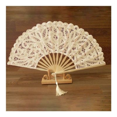 Folding Hand Fan Chinese Style Decorative Bamboo Fans Lace Fabric Silk Folding Hand Held Dance Fans Flower Party Wedding Prom Folding Fan