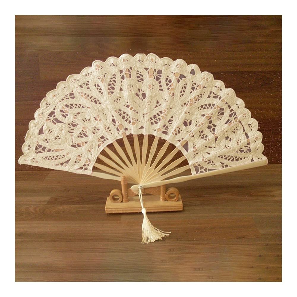 Folding Hand Fan Chinese Style Decorative Bamboo Fans Lace Fabric Silk Folding Hand Held Dance Fans Flower Party Wedding Prom Folding Fan