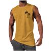 NineFit Basics Mens Muscle Tank Tops 2024 Summer Trendy Palm Print Beach Casual Sleeveless T-Shirts Gym Bodybuilding Athletic Blouse, X-Large, A01_yellow view 1