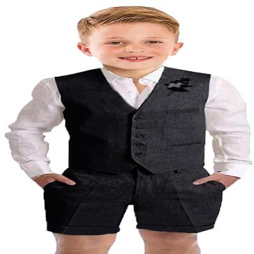 Szzmmer Boys Linen Suit Summer Shorts Black Suits for Teenage Boys Slim Fit Tuxedo Suit Size 12 Linen Vest Pants Set Wedding Dresswear