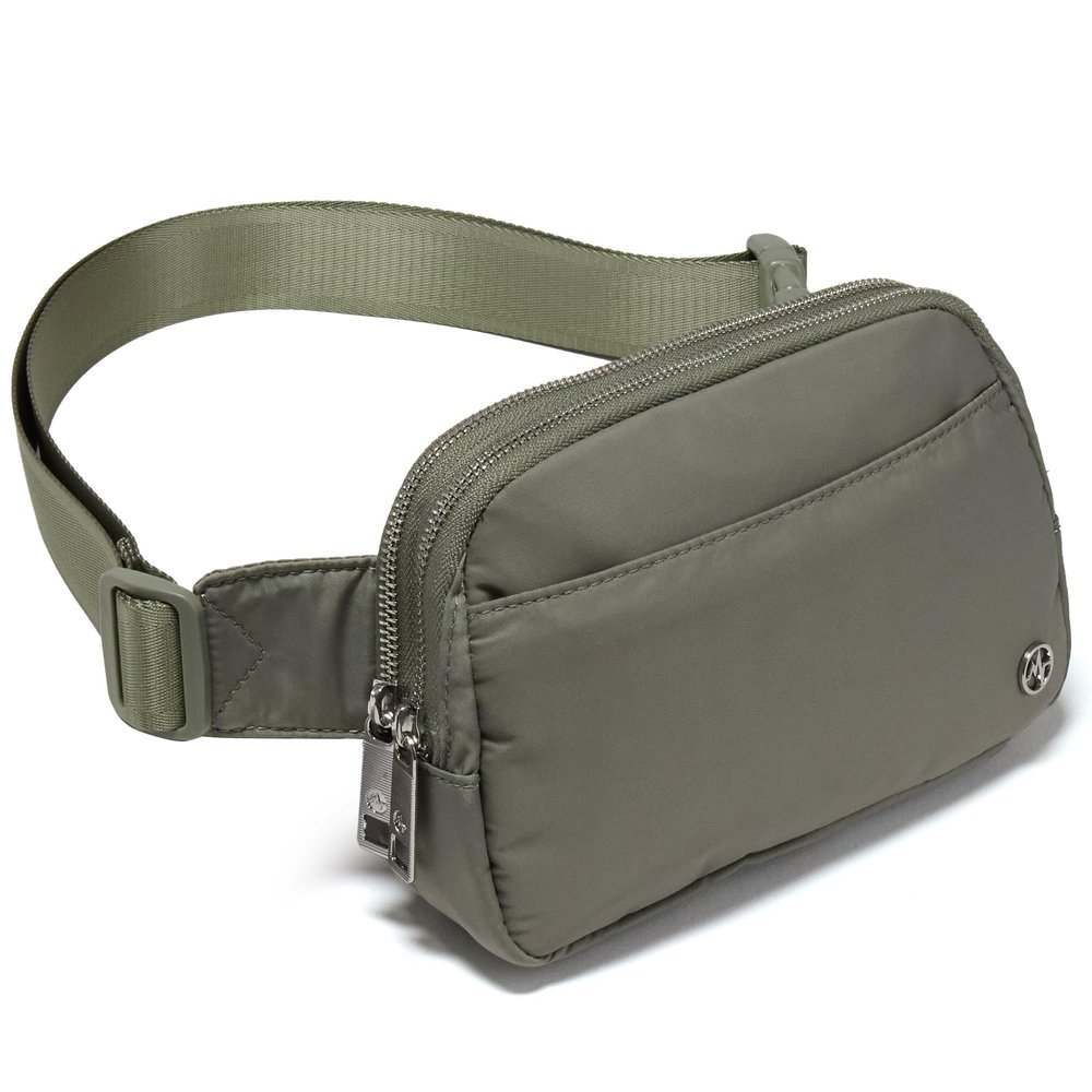 Pander Everywhere Belt Bag for Women, 5 Zipper Pockets Nylon Crossbody Fanny Pack Purse (Grey Sage).