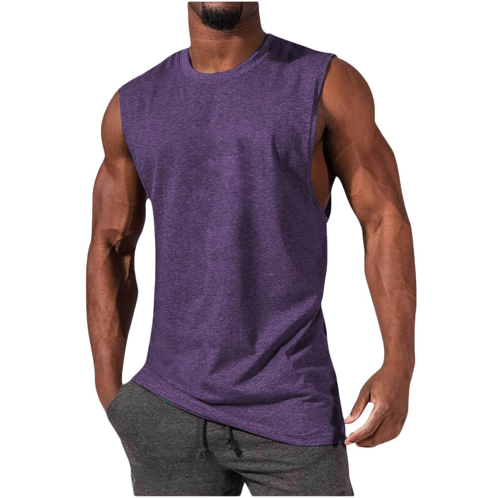 Generic Mens Muscle Tank Tops 2024 Summer Trendy Palm Print Beach Casual Sleeveless T-Shirts Gym Bodybuilding Athletic Blouse, Large, A04_purple