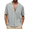 Maiyifu-GJ Mens Lightweight Casual Linen Shirts Summer Short Sleeve Button Down Shirts Business Formal Slim Fit Dress Shirt (Grey,X-Large) view 1