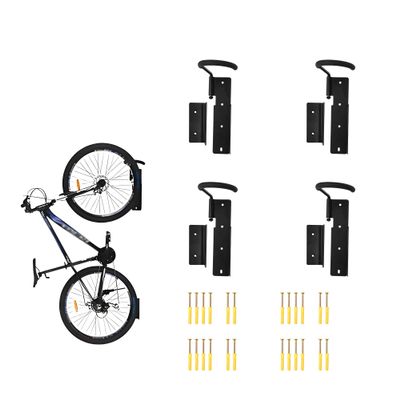 Swivel Bike Wall Mount, 4 Pack, Space Saving Wall Bike Rack, Garage Bike Hangers, Holds up to 66lbs,Vertical Bicycle Wall Mount for Garage Black