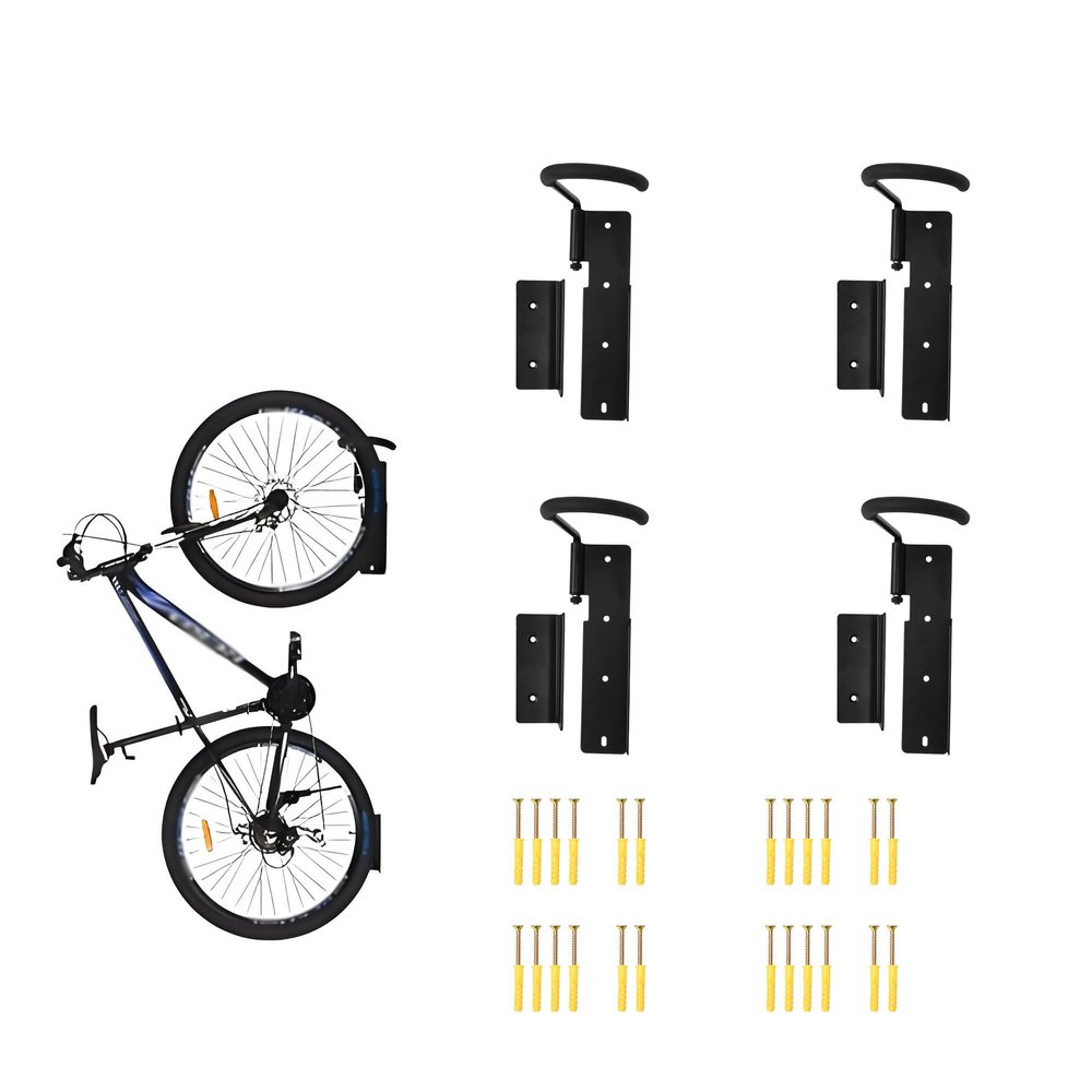 Swivel Bike Wall Mount, 4 Pack, Space Saving Wall Bike Rack, Garage Bike Hangers, Holds up to 66lbs,Vertical Bicycle Wall Mount for Garage Black