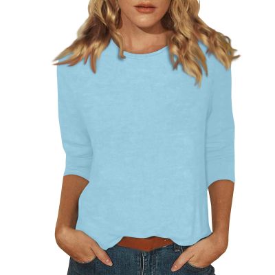 3/4 Sleeve T Shirts for Women 1/2 Sleeve Tops for Women Long Sleeve T Shirt Women Coral Tops for Women Womens Cotton Tops Round Neck Tops for Women Trending Womens Clothes Cotton Shirts