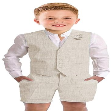 Little Boys Linen Suit Summer Shorts Suits for Boys 2 Pieces Slim Fit Kids Tuxedo Beach Wedding Outfit Linen Short Beige Suit Set Size 7