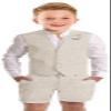 Little Boys Linen Suit Summer Shorts Suits for Boys 2 Pieces Slim Fit Kids Tuxedo Beach Wedding Outfit Linen Short Beige Suit Set Size 7 view 1