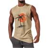NineFit Basics Mens Muscle Tank Tops 2024 Summer Trendy Palm Print Beach Casual Sleeveless T-Shirts Gym Bodybuilding Athletic Blouse, XX-Large, A05_khaki view 1