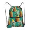 NOUZU Tropical Pineapple Hawaiian Print Sports Drawstring Backpack For Women With Zipper Pockets Lightweight Travel Gym Bag, Black view 2