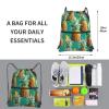 NOUZU Tropical Pineapple Hawaiian Print Sports Drawstring Backpack For Women With Zipper Pockets Lightweight Travel Gym Bag, Black view 4