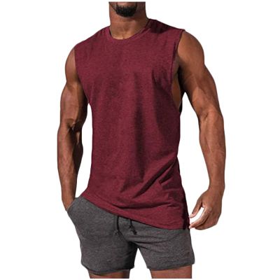 NineFit Basics Mens Muscle Tank Tops 2024 Summer Trendy Palm Print Beach Casual Sleeveless T-Shirts Gym Bodybuilding Athletic Blouse, X-Large, A04_wine