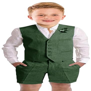Suits for Boy Linen Suit Short Set 2 Pieces Little Boys Vest Pants Set Summer Wedding Dark Green Outfit Size 8