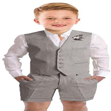 Szzmmer Toddler Suits for Boys Casual Kids Summer Linen Grey Suit 2 Piece Boys Vest and Pants Set Formal Wedding Dresswear Outfit Size 3