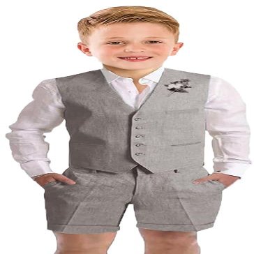 Szzmmer Toddler Suits for Boys Casual Kids Summer Linen Grey Suit 2 Piece Boys Vest and Pants Set Formal Wedding Dresswear Outfit Size 3