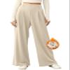 EVALESS Wide Leg Palazzo Pants for Women High Waisted Business Work Casual Fleece Lined Flowy Trousers Fall Winter Office Dressy Plain Waffle Knit Warm Pants with Pockets Beige Large view 1