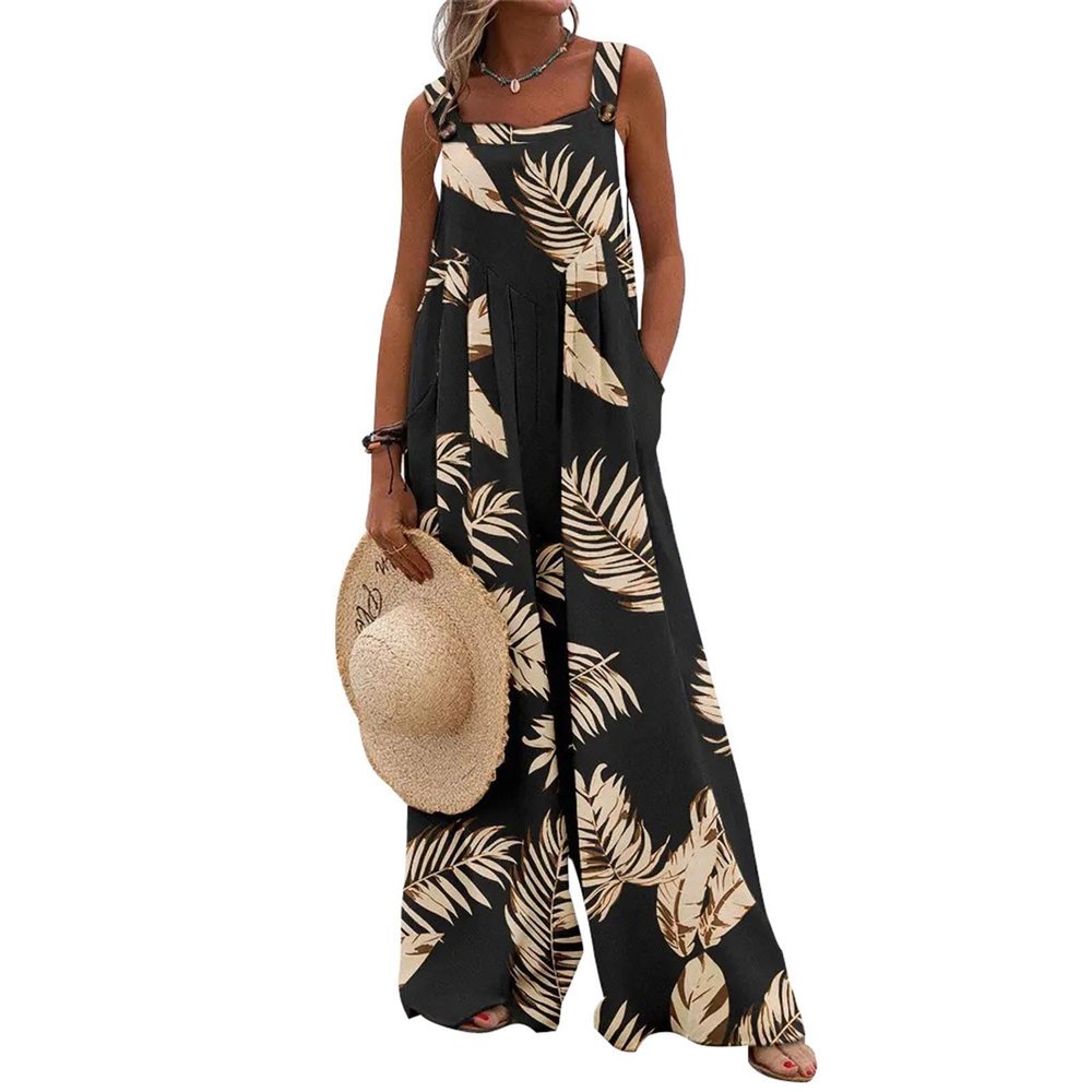 Btgghytr For Women Casual Sleeveless Loose Printed Adjustable Strap Jumpers With Pockets