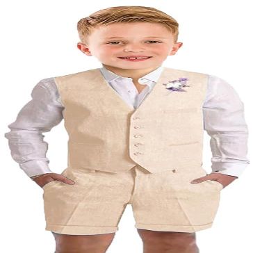 Szzmmer Suits for Teenage Boys Champagne Linen Vest and Pants Set Slim Fit Boys Tuxedo Suits Size 12 Lightweight Wedding Prom Outfit
