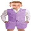 Boy's Linen Suit Formal Slim Fit Short Kids Suits for Boy 2 Piece Summer Lightweight Wedding Outfit Boys Vest Pants Set Purple Size 5 view 1