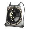 NOUZU Yin-Yang Pattern Print Sports Drawstring Backpack For Women With Zipper Pockets Lightweight Travel Gym Bag, Black view 1