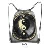 NOUZU Yin-Yang Pattern Print Sports Drawstring Backpack For Women With Zipper Pockets Lightweight Travel Gym Bag, Black view 3