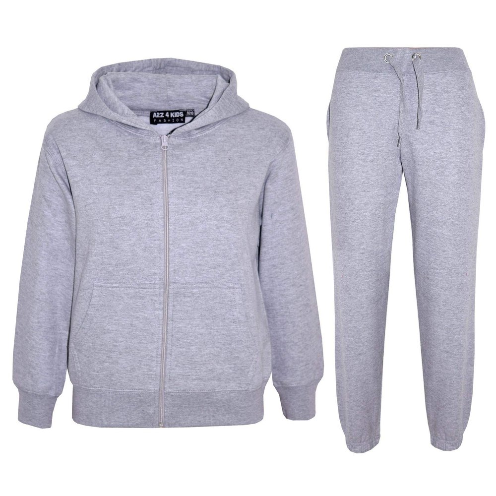 A2Z 4 Kids Unisex Plain Tracksuit Hoodie with Joggers Jogging Sweatpants Set - T.S Plain Grey 2-3.