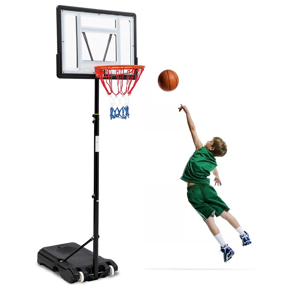 GarveeLife Basketball Hoop Outdoor 5.2-7 ft Adjustable for Kids&Youth w/Wheels, Portable Basketball Hoop Goal System in Backyard/Driveway/Indoor, 33 in Shatterproof Backboard & High Intensity Base