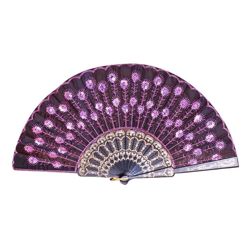 Dntum Folding Fans Peacock Pattern Folding Hand Held Fan Embroidered Sequin Party Wedding Prom Chinese Spain Hand Fan Folding Hand Fans