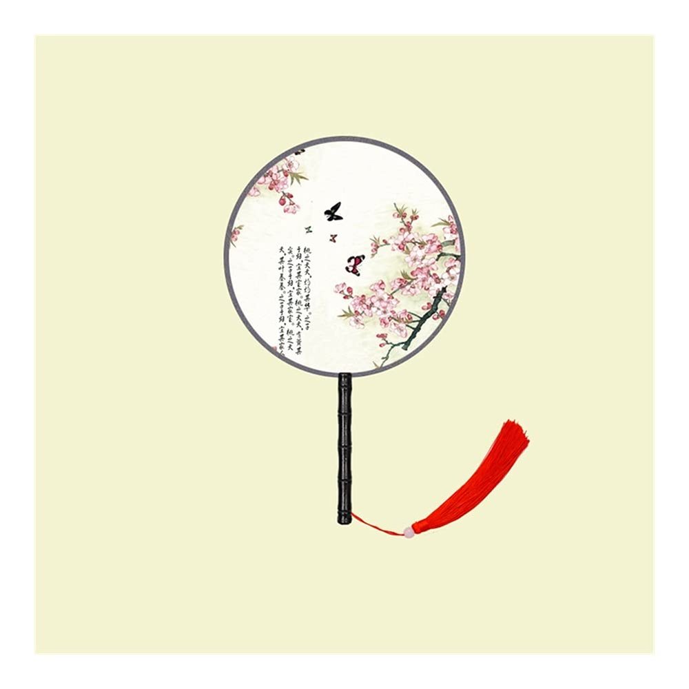 Dntum Folding Fan Double-Sided Circular Fan Ancient Style Chinese Style Women's Long Handle Tassel Han Chinese Clothing Cheongsam Jump Fan