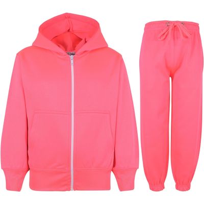 A2Z 4 Kids Unisex Plain Tracksuit Hoodie with Joggers Jogging Sweatpants Set - T.S Plain Neon Pink 13.