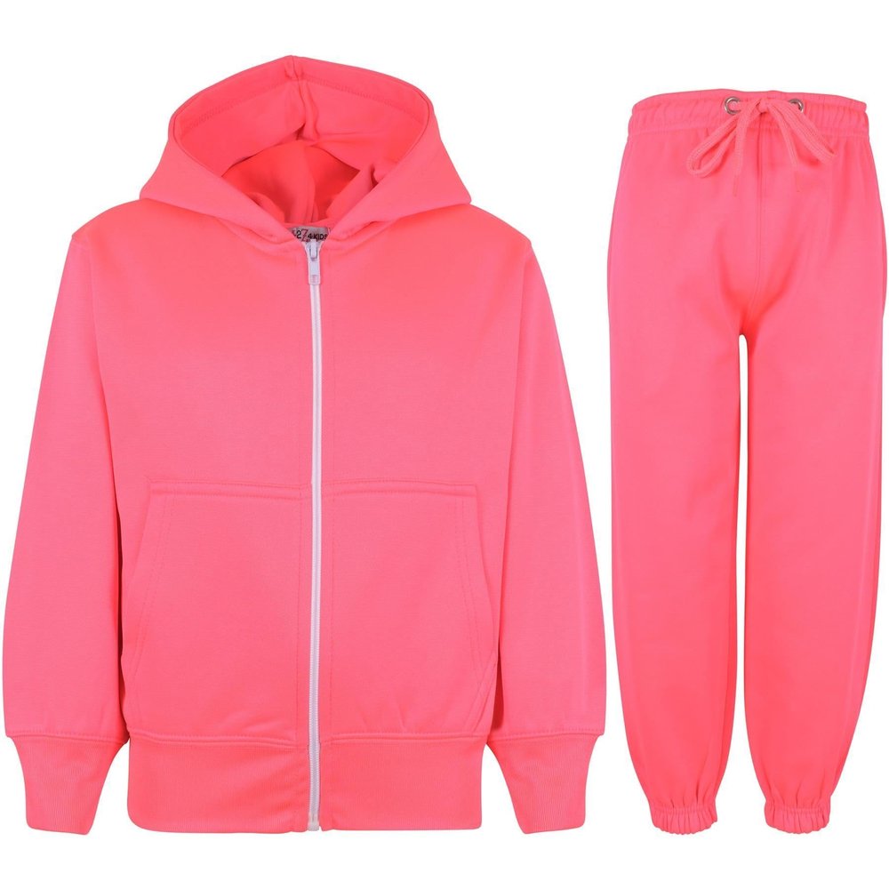A2Z 4 Kids Unisex Plain Tracksuit Hoodie with Joggers Jogging Sweatpants Set - T.S Plain Neon Pink 13.
