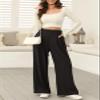 EVALESS Wide Leg Fleece Lined Pants for Women Elastic High Waisted Business Work Casual Waffle Knit Black Trousers 2025 Fall Winter Trendy Palazzo Pants Slacks with Pockets Petite Small view 3