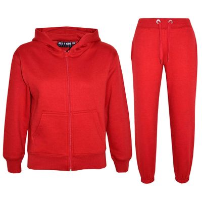 A2Z 4 Kids Unisex Plain Tracksuit Hoodie with Joggers Jogging Sweatpants Set - T.S Plain Red 2-3.