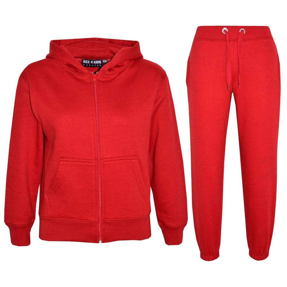 A2Z 4 Kids Unisex Plain Tracksuit Hoodie with Joggers Jogging Sweatpants Set - T.S Plain Red 2-3.