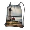 NOUZU Old Lighthouse Print Sports Drawstring Backpack For Women With Zipper Pockets Lightweight Travel Gym Bag, Black view 1