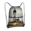 NOUZU Old Lighthouse Print Sports Drawstring Backpack For Women With Zipper Pockets Lightweight Travel Gym Bag, Black view 2