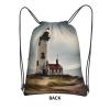NOUZU Old Lighthouse Print Sports Drawstring Backpack For Women With Zipper Pockets Lightweight Travel Gym Bag, Black view 3