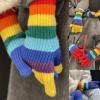 Rainbow Color Striped Knitted Gloves Winter Full Finger Mitten Thicken Warm Christmas Harajuku Gloves For Girlfriend view 3