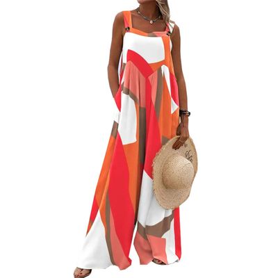 Btgghytr For Women Casual Sleeveless Loose Printed Adjustable Strap Jumpers With Pockets