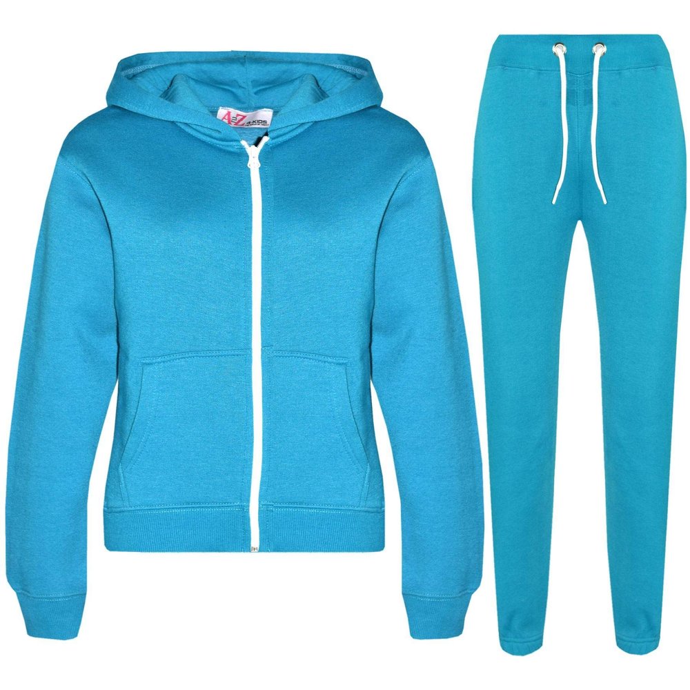 A2Z 4 Kids Unisex Plain Tracksuit Hoodie with Joggers Jogging Sweatpants Set - T.S Plain Turquoise 3-4.