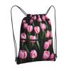 NOUZU Pinks And Tulips Print Sports Drawstring Backpack For Women With Zipper Pockets Lightweight Travel Gym Bag, Black view 2