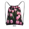 NOUZU Pinks And Tulips Print Sports Drawstring Backpack For Women With Zipper Pockets Lightweight Travel Gym Bag, Black view 3