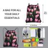 NOUZU Pinks And Tulips Print Sports Drawstring Backpack For Women With Zipper Pockets Lightweight Travel Gym Bag, Black view 4