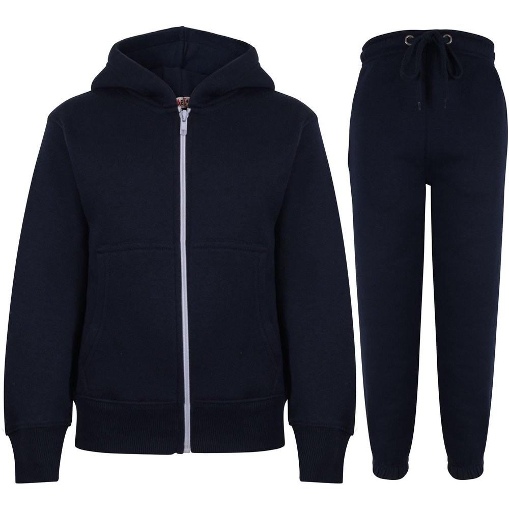 A2Z 4 Kids Unisex Plain Tracksuit Hoodie with Joggers Jogging Sweatpants Set - T.S Plain Navy 2-3.