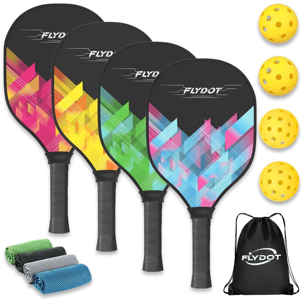 Pickleball Paddles Set of 4,USAPA Approved,4 Indoor&Outdoor Balls, Carrying Bag, 4 Cooling Towels,4 Pack Paddles,Pickleball Paddles,Gifts for Beginner&Pro