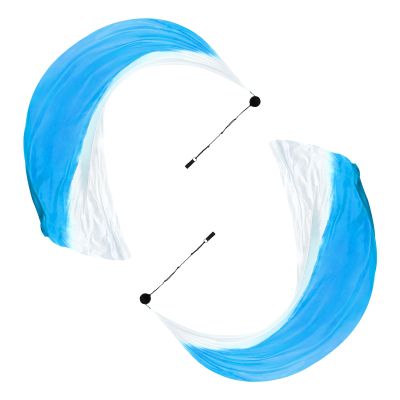PATIKIL Dance Silk Veil Poi 79" x 32", 1 Pair Women Belly Dance with Streamer Throw Ball for Dance, Blue&White Gradient